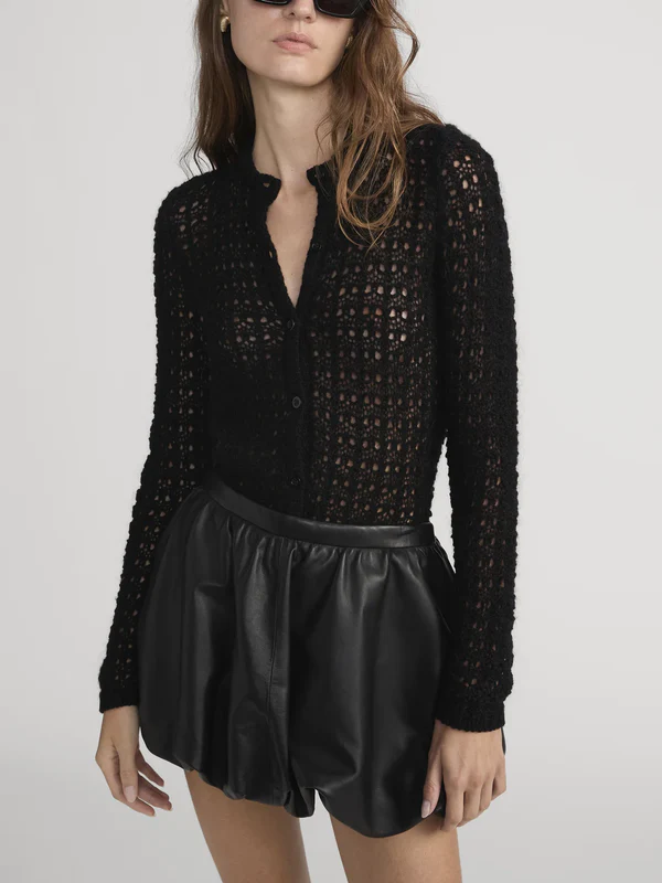 FRAME - THE OPEN KNIT CARDI - BLACK