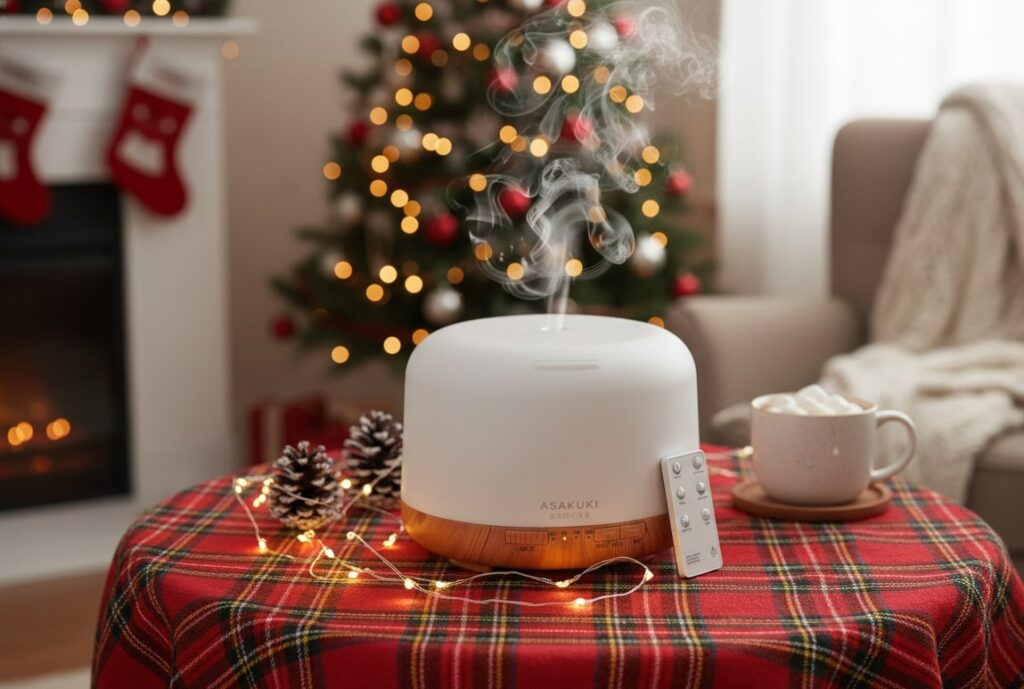 The ASAKUKI Essential Oil Diffuser enhancing the atmosphere in a serene setting, as seen in the latest generated image.