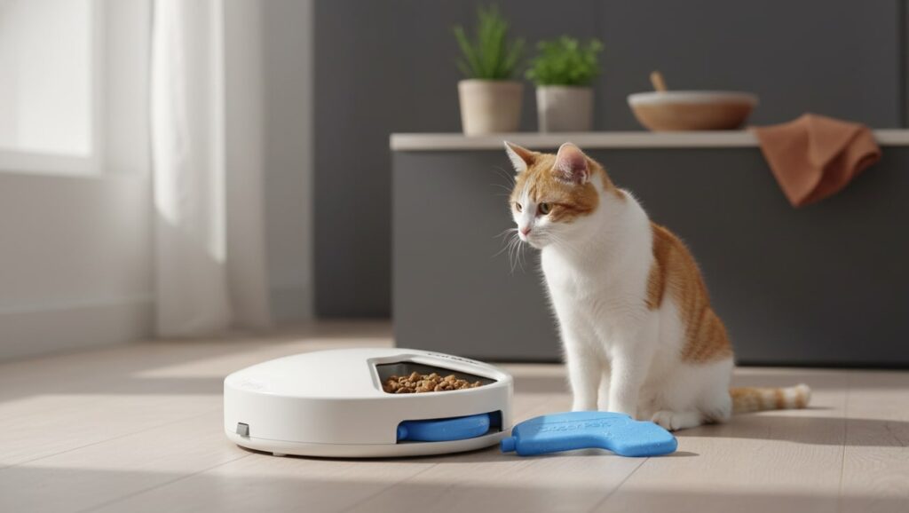 The Cat Mate C500 5-meal automatic pet feeder with simple digital timer and ice packs, ideal for budget-friendly, fail-safe operation without WiFi."