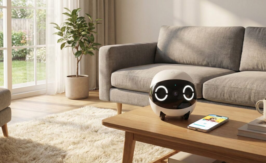 Enabot Ebo Air - Smart rolling robot companion for pets featuring 1080p camera and interactive laser pointer.