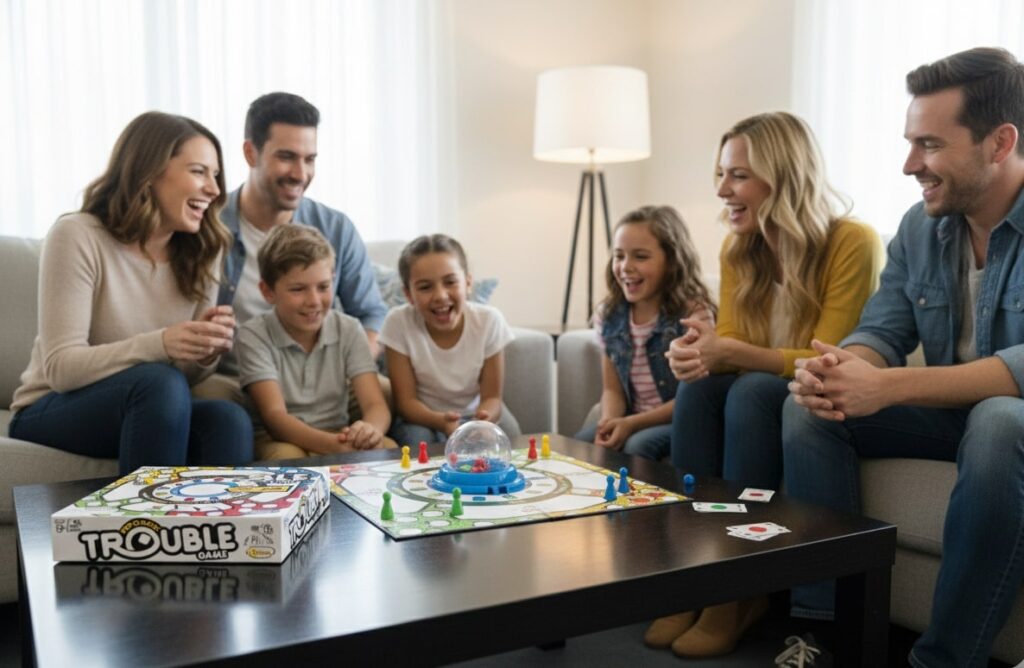 The iconic pop-o-matic die roller and box for the Hasbro Gaming Trouble Board Game.