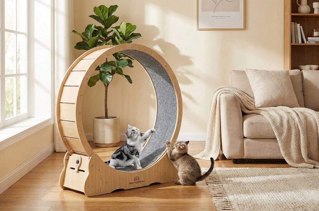 Naviconvex large indoor cat running wheel with safety locking mechanism and stable base
