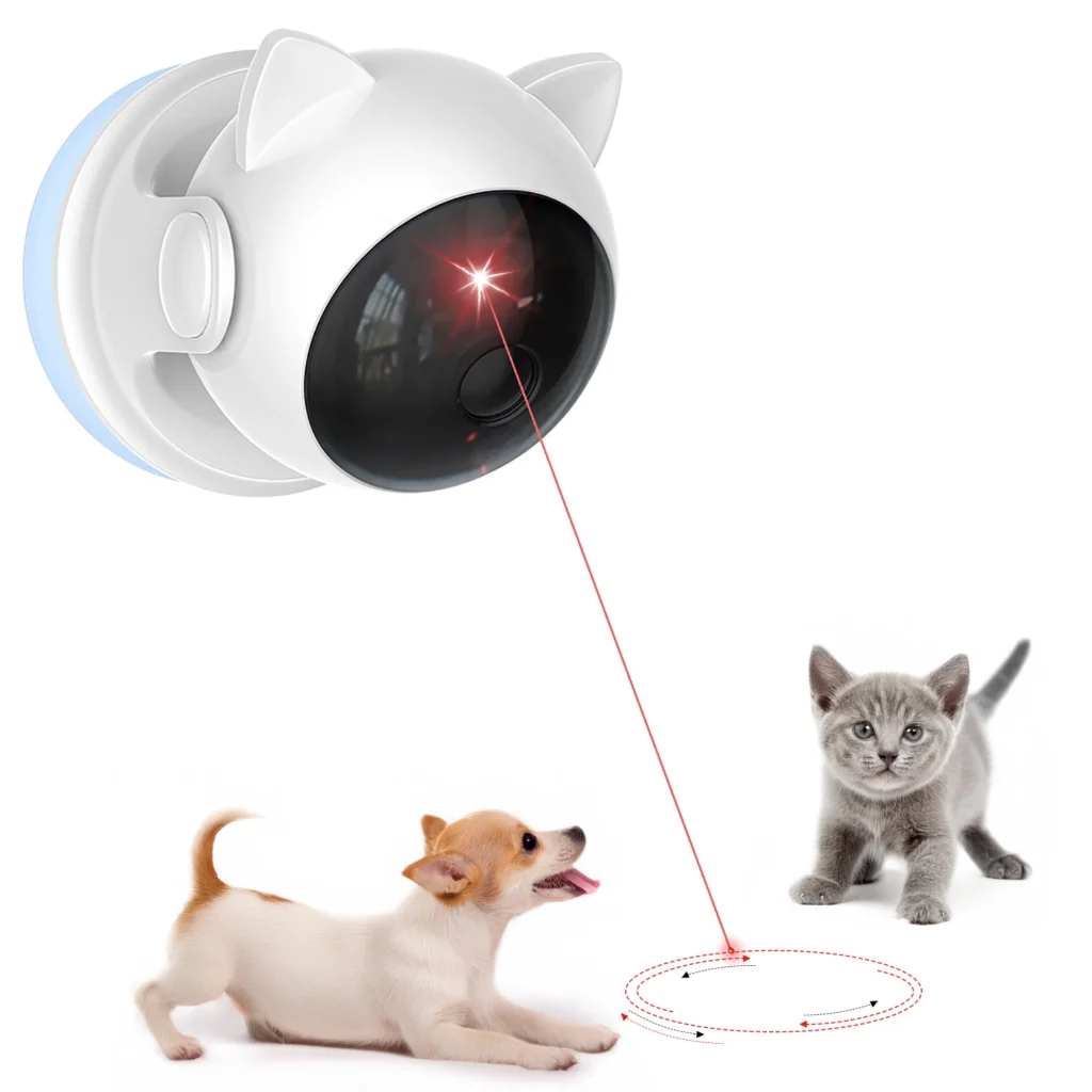 PawsPik Suction Cup Cat Laser Toy - Automatic laser pointer device mounted on window glass or smooth tile via suction cup.