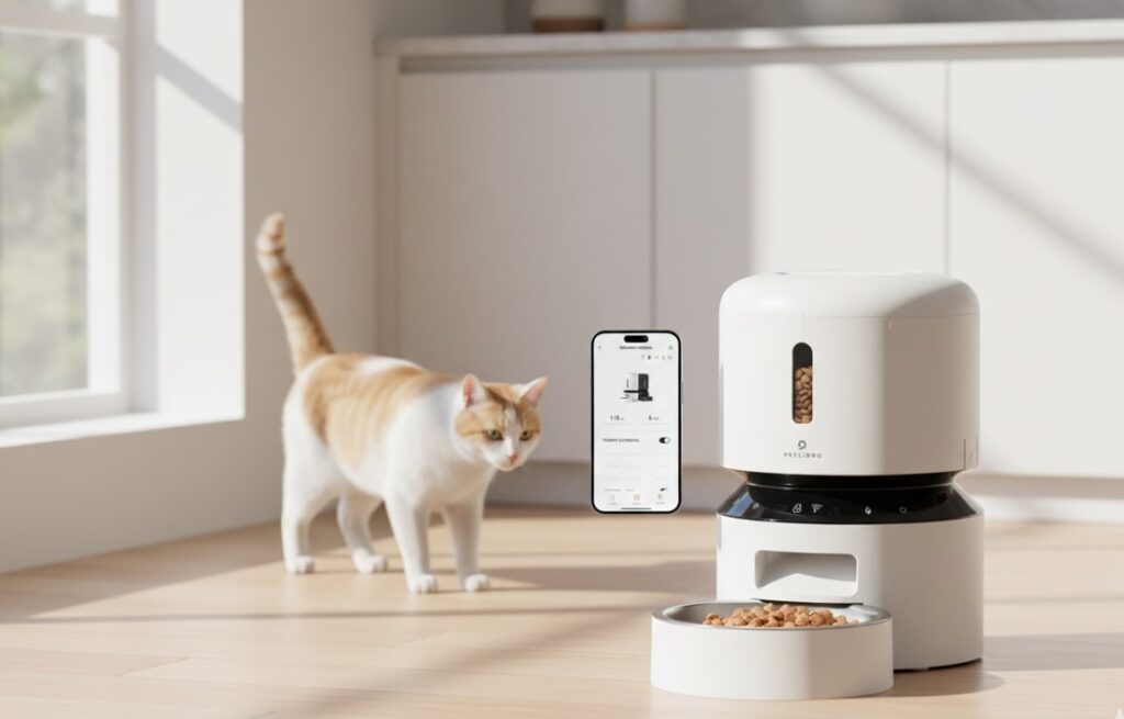 Petlibro Polar refrigerated automatic wet food feeder, showcasing its active cooling semiconductor technology to keep canned food fresh for scheduled meals