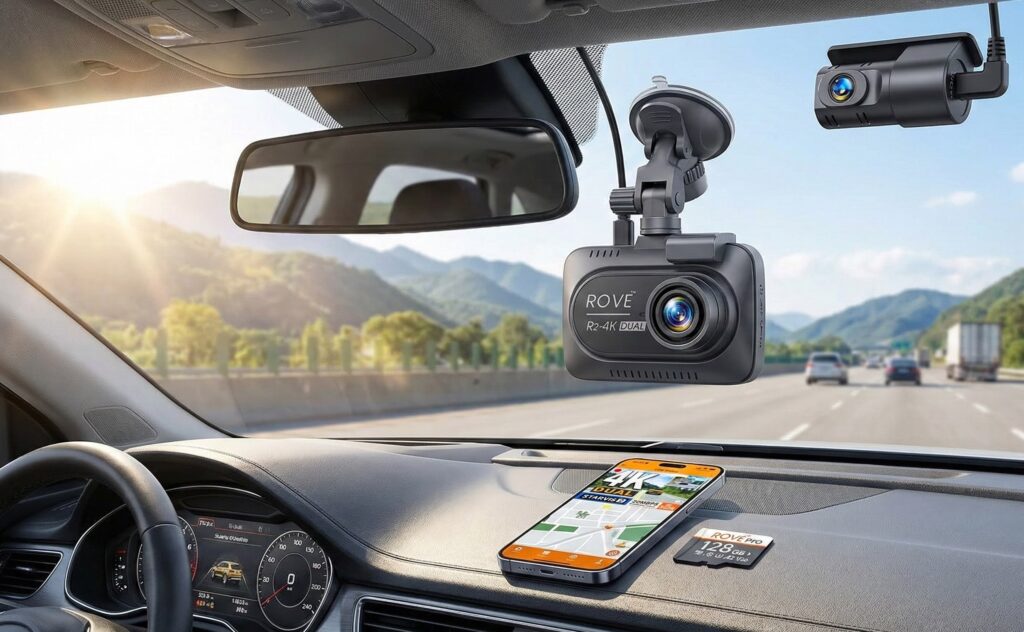 ROVE R2-4K DUAL Dash Cam on behind the car