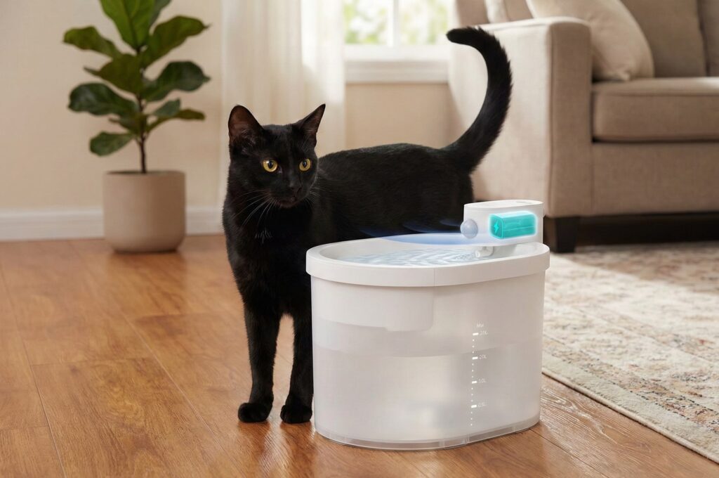 Uahpet ZERO Wireless Battery Operated Cat Water Fountain with motion sensor and cordless design